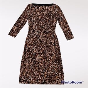CHAPS side ruched dress Cheetah print 3/4 sleeves size Small Nwot